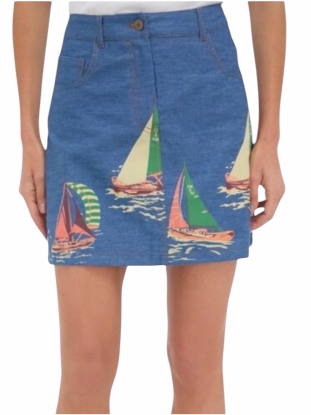 NWT Tuckernuck Newport Regatta Denim Pippa Mini Skirt Sailing Ships Size Small